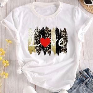 White Women's Cute Crew Neck T-Shirt Love
